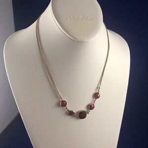 Charming Charlie Gold Tone Necklace w/5 Red Stones